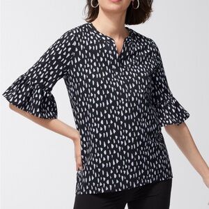Chico’s 3 Zenergy UPF Neema Pebble Ruffle Sleeve Top Black Gray Spot Wicking